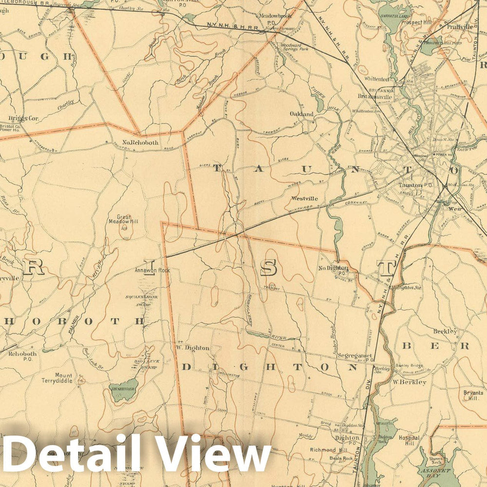 Historic Map : Atlas of Massachusetts, Attleboro & Berkley & Norton & Rehoboth & Seekonk & Taunton 1904 Plate 014 , Vintage Wall Art