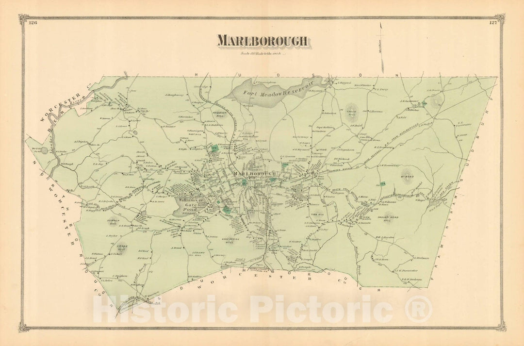 Historic Map : County Atlas of Middlesex Massachusetts, Marlborough 1875 , Vintage Wall Art