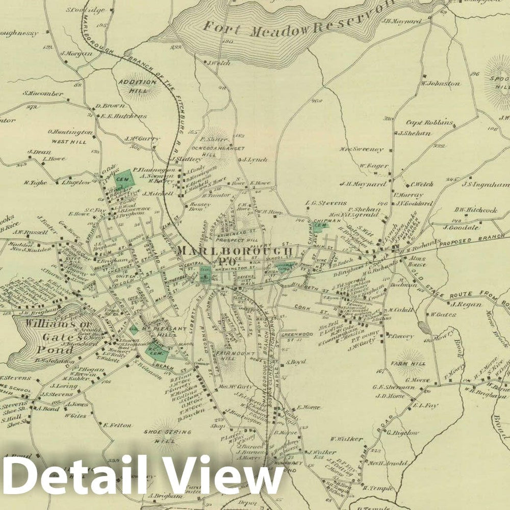 Historic Map : County Atlas of Middlesex Massachusetts, Marlborough 1875 , Vintage Wall Art