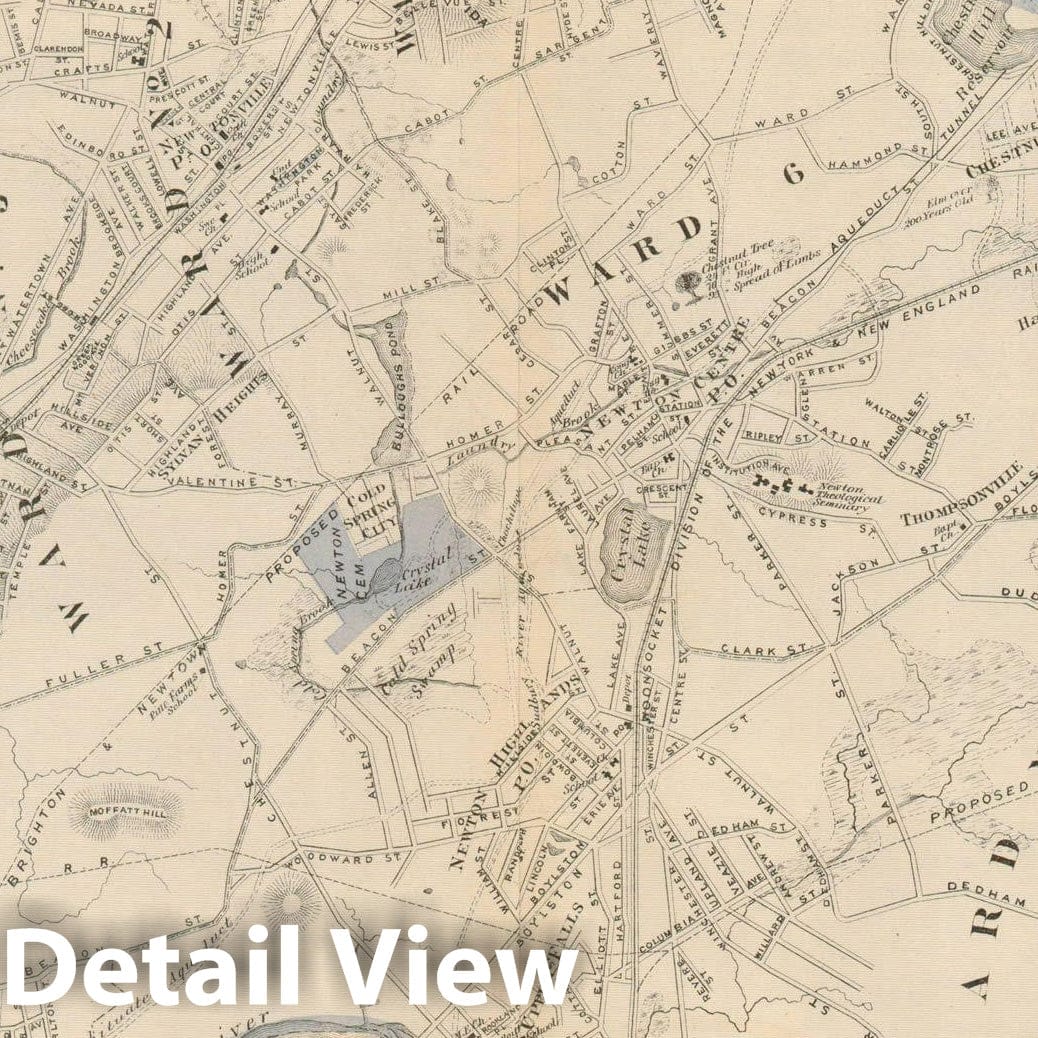 Historic Map : County Atlas of Middlesex Massachusetts, Newton 1875 , Vintage Wall Art