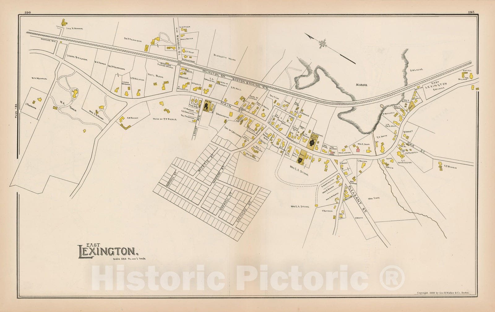 Historic Map : Atlas of Middlesex County, Massachusetts, East Lexington & Lexington 1889 , Vintage Wall Art