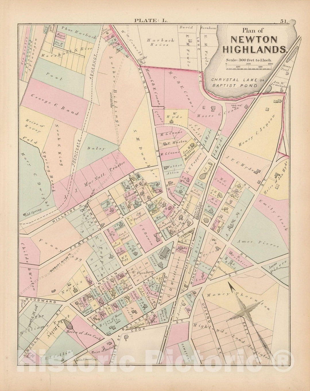Historic Map : City of Newton, Middlesex County, Newton 1874 Plate L , Vintage Wall Art