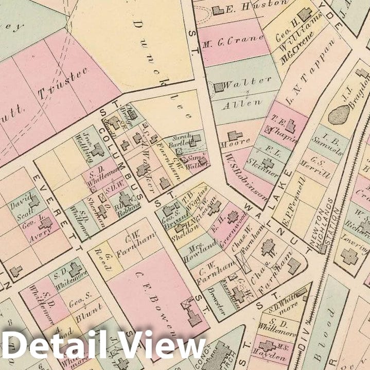 Historic Map : City of Newton, Middlesex County, Newton 1874 Plate L , Vintage Wall Art