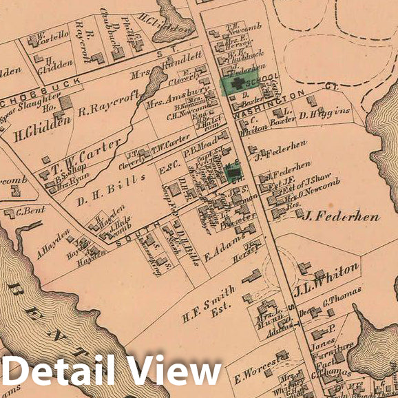 Historic Map : Atlas of Norfolk County, Quincy 1876 , Vintage Wall Art
