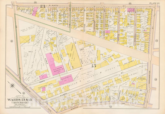 Historic Map : Atlas City of Boston, South Boston 1899 Plate 012 , Vintage Wall Art