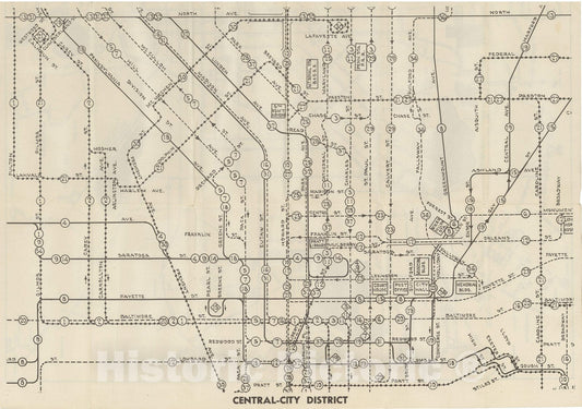 Historic Map : Baltimore Transit Map 1950 Railroad Catography , Vintage Wall Art