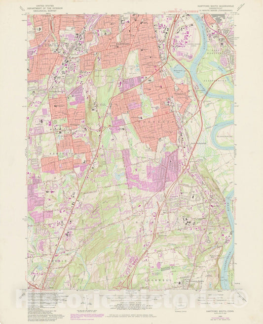 Historic Map : USGS 7.5 Minute Sheets and Quadrangles, Hartford 1984 Topographic Map , Vintage Wall Art