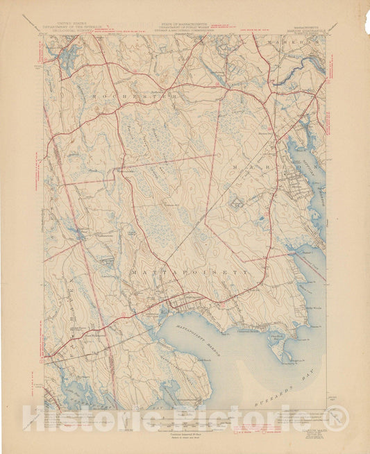 Historic Map : USGS 7.5 Minute Sheets and Quadrangles, Marion & Mattapoisett 1944 Topographic Map , Vintage Wall Art