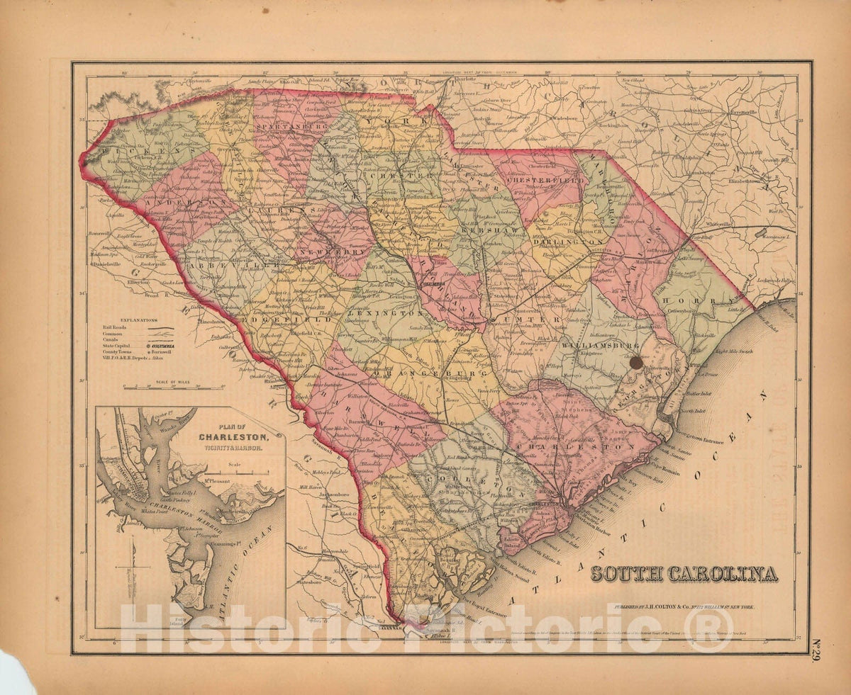 Historic Map : South Carolina 1857 , General Atlas (Of The World) , Vintage Wall Art
