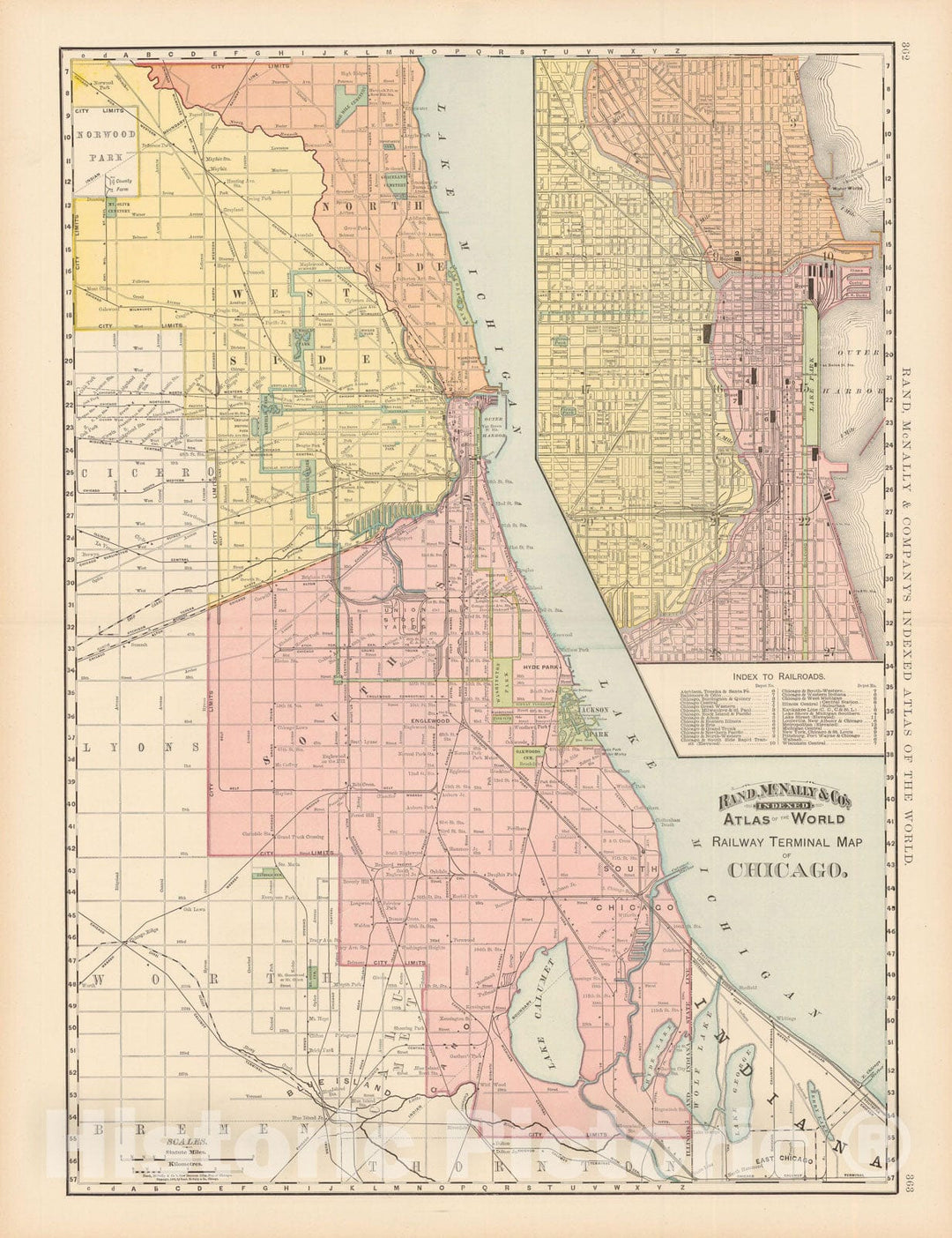 Historic Map : Chicago 1891 , Rand McNally's Atlas World , Vintage Wall Art