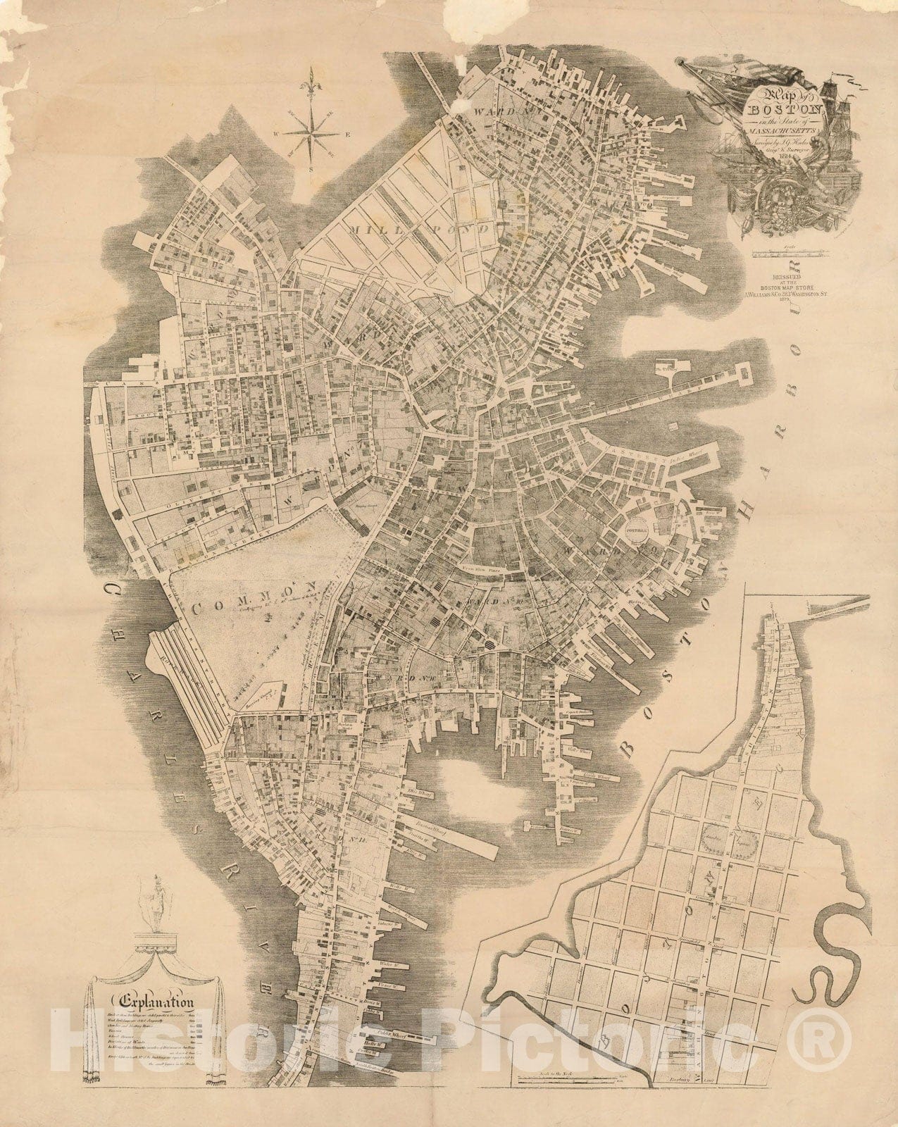 Historic Map : Boston 1879 , Vintage Wall Art