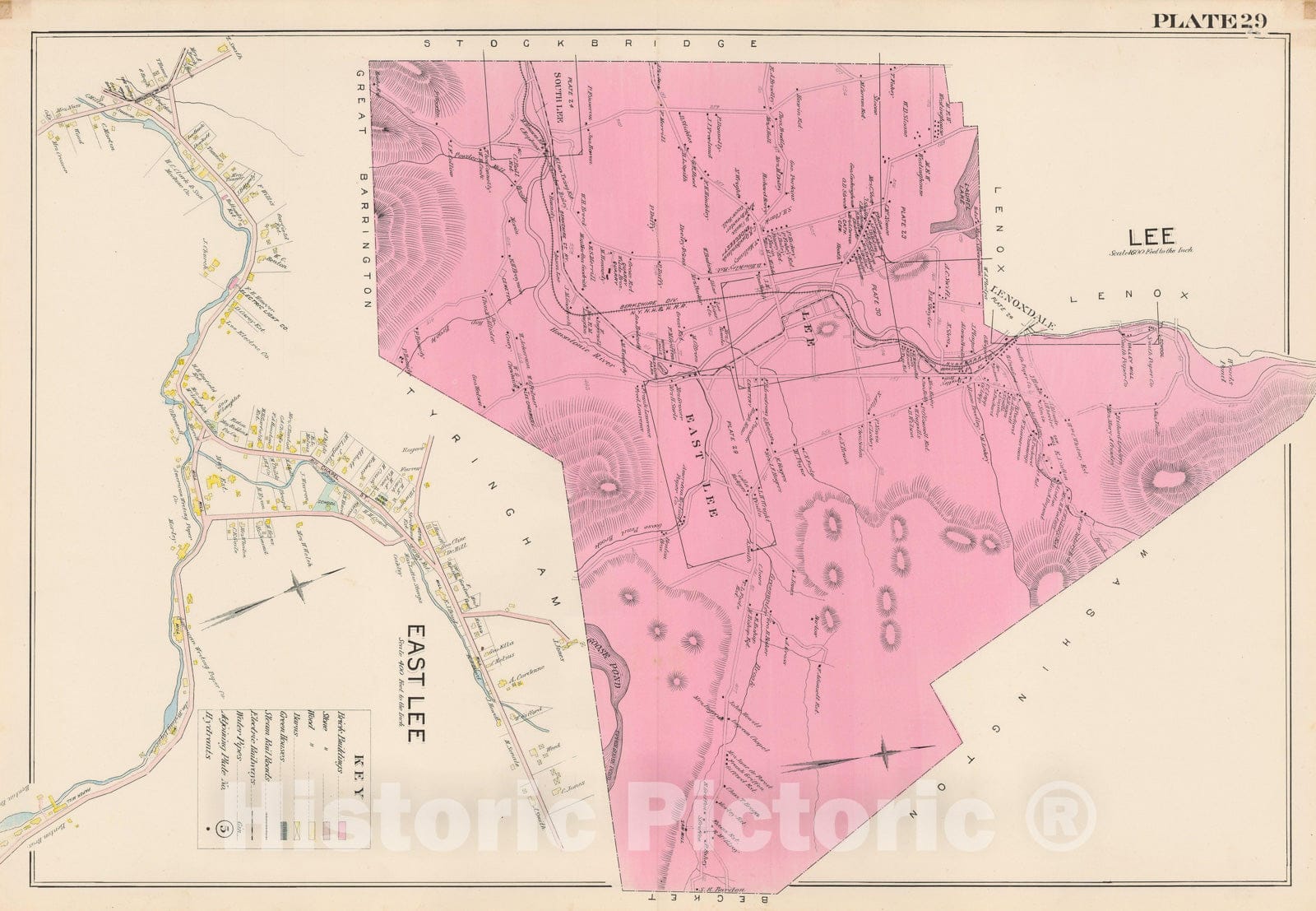 Historic Map : Atlas of Berkshire County Massachusetts, Lee 1904 Plate 029 , Vintage Wall Art