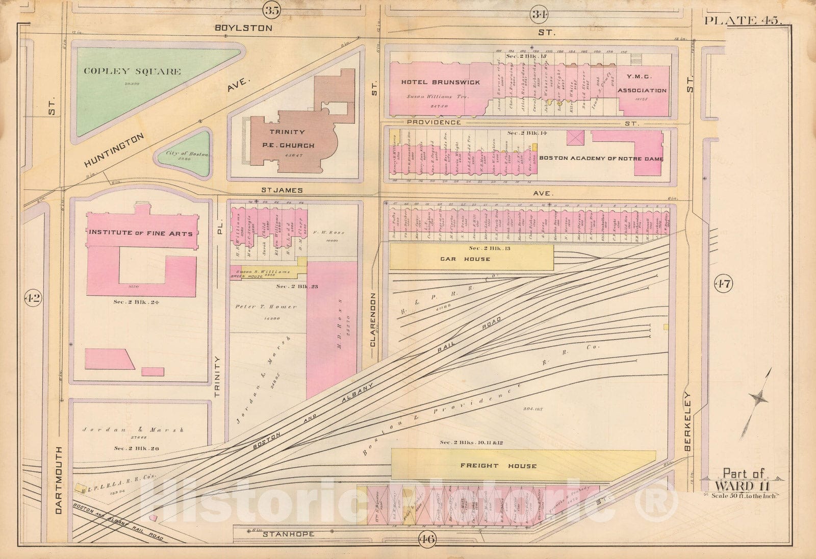 Historic Map : Atlas City of Boston, City Proper, Vol. 2, Boston 1888 Plate 045 , Vintage Wall Art