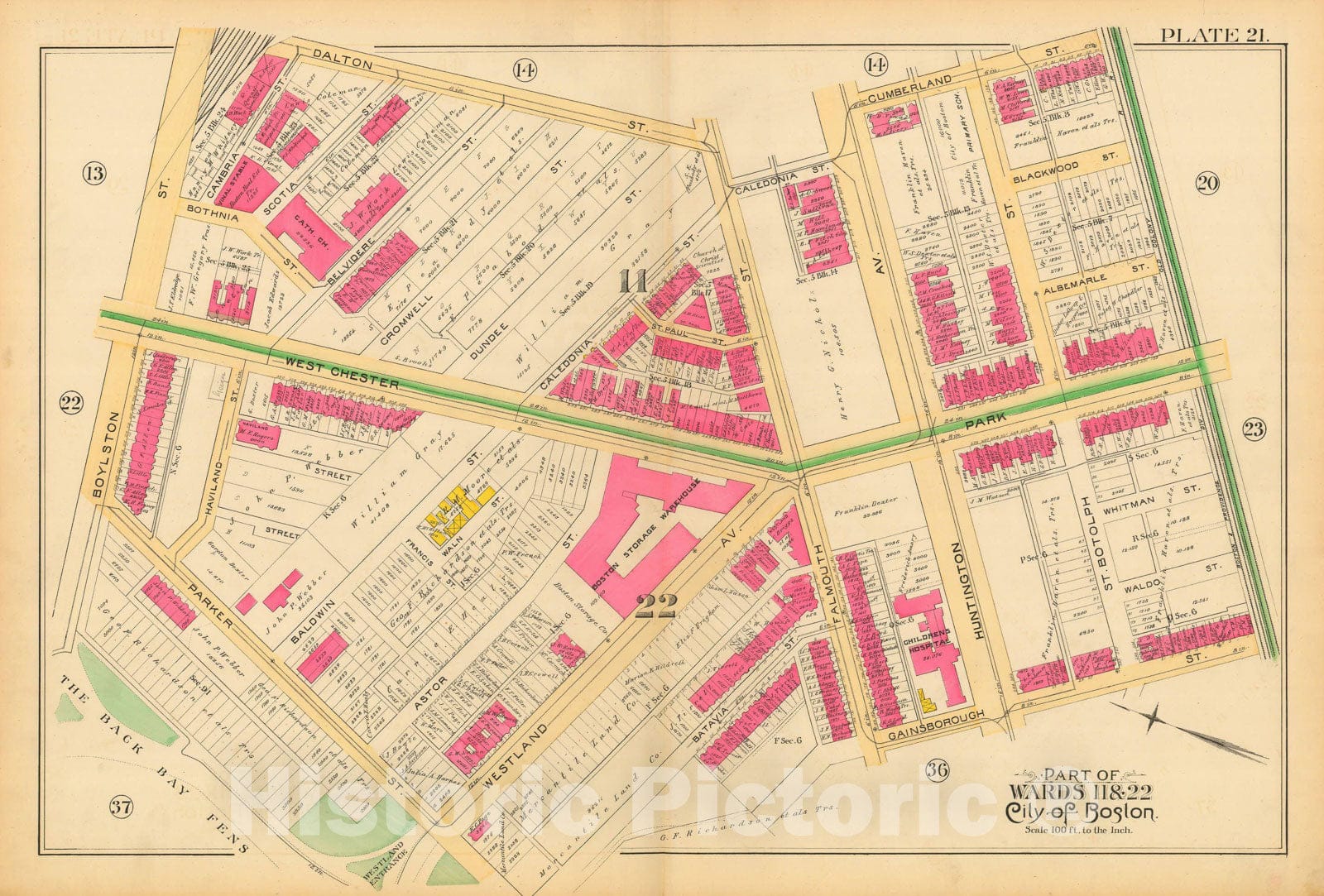 Historic Map : Atlas City of Boston, City Proper and Roxbury, Boston 1890 Plate 021 , Vintage Wall Art