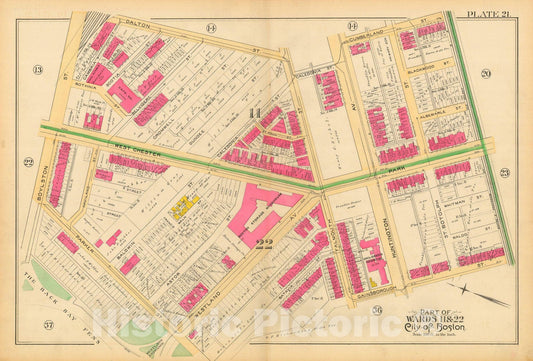 Historic Map : Atlas City of Boston, City Proper and Roxbury, Boston 1890 Plate 021 , Vintage Wall Art