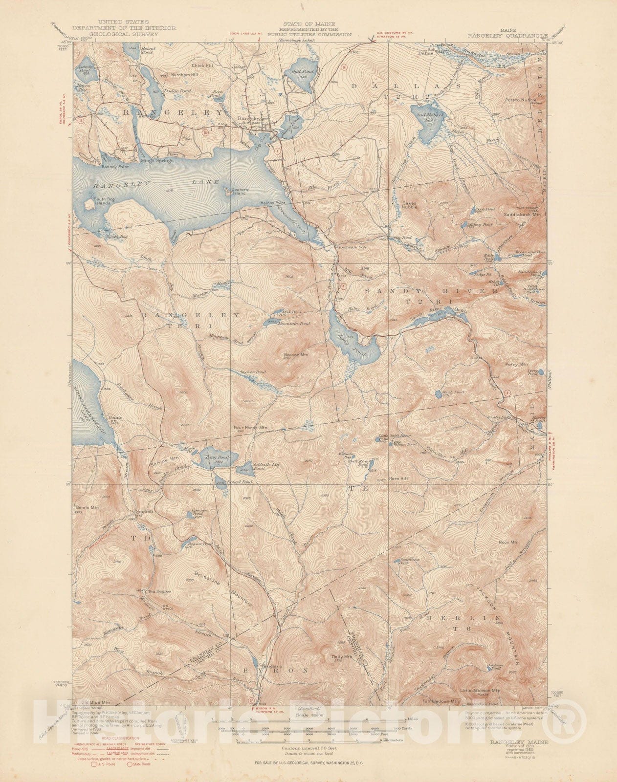 Historic Map : Rangeley, Rangeley 1950 Topographic Map , Vintage Wall Art