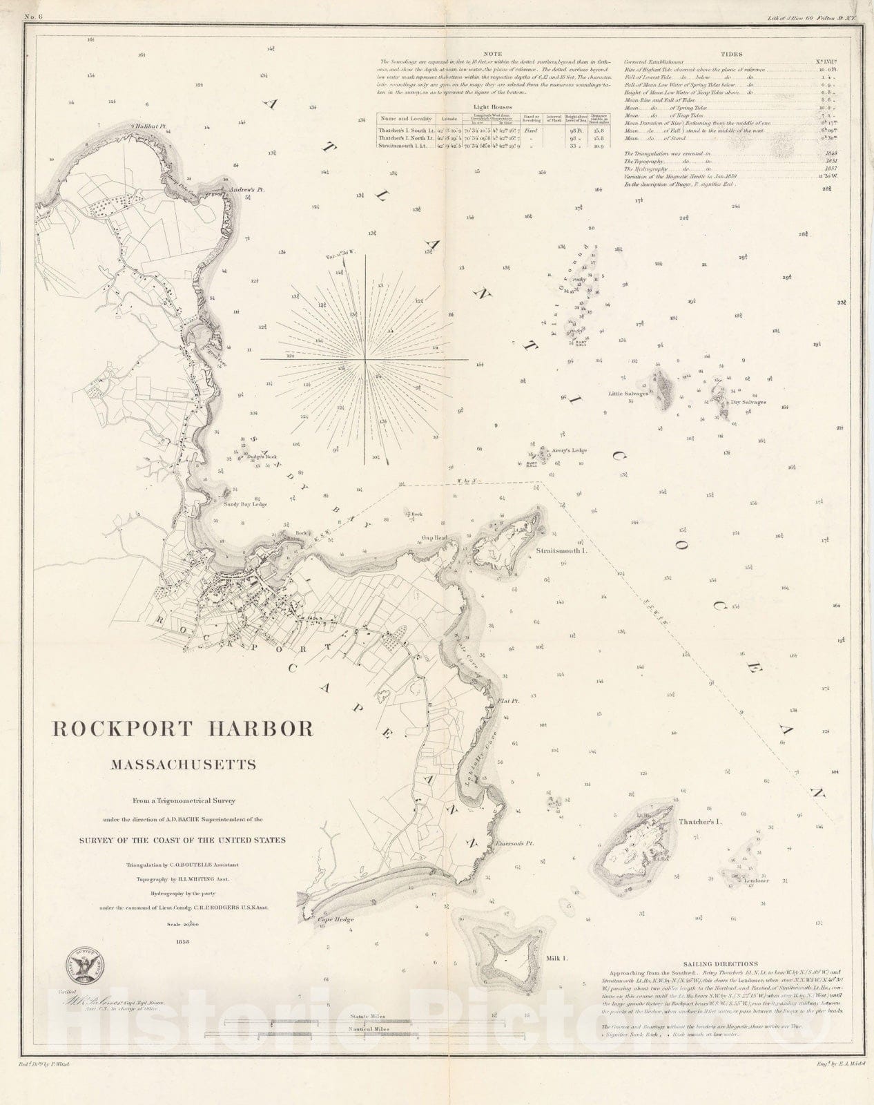 Historic Map : Rockport, Rockport 1858 Topographic Map , Vintage Wall Art
