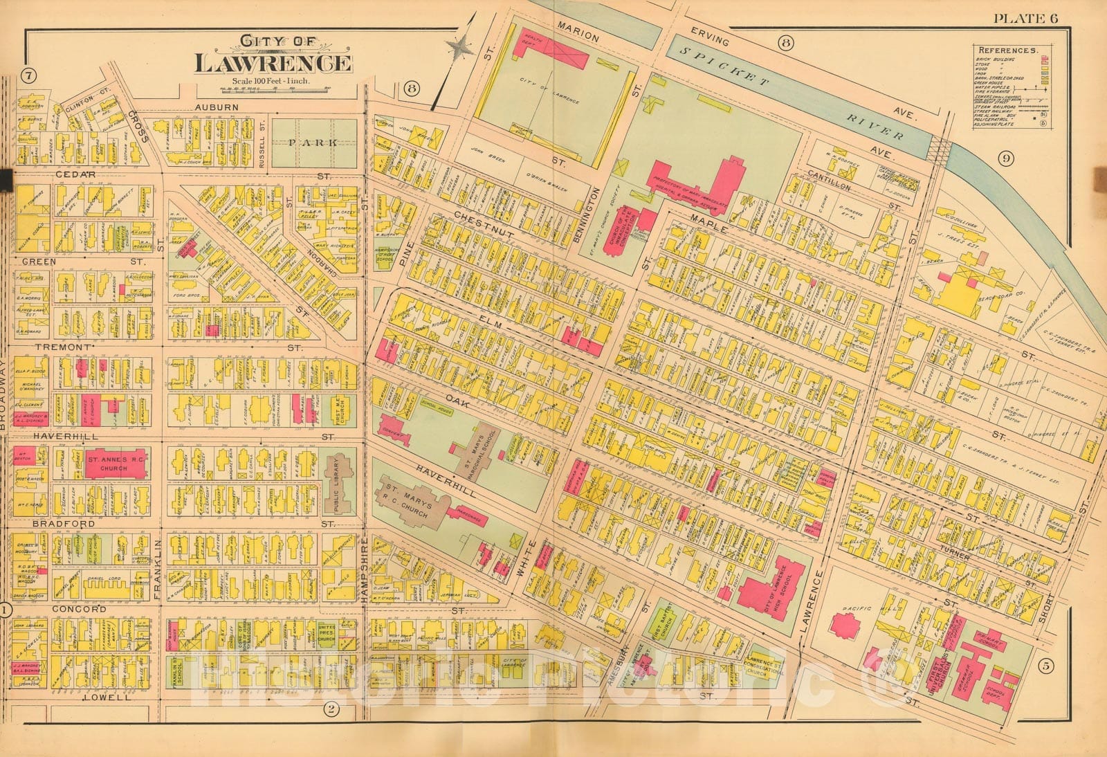 Historic Map : Atlas City of Lawrence and the Towns of Methuen, Andover and North Andover 1906 Plate 006 , Vintage Wall Art
