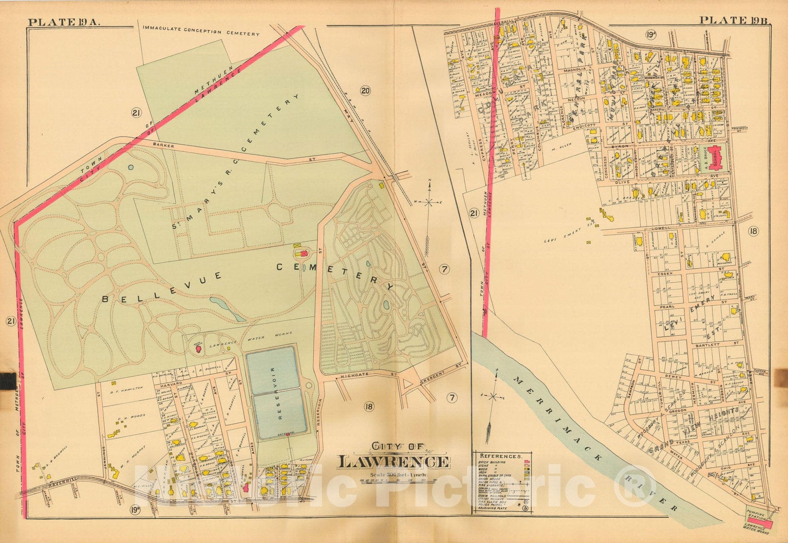 Historic Map : Atlas City of Lawrence and the Towns of Methuen, Andover and North Andover 1906 Plate 019 , Vintage Wall Art