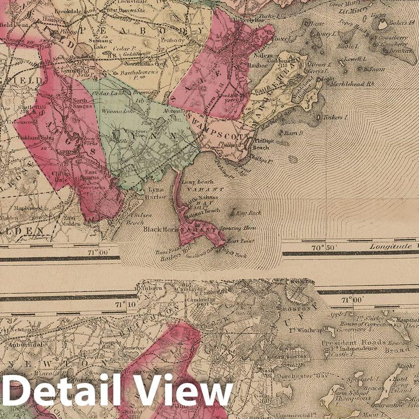 Historic Map : Official Topographical Atlas of Massachusetts, Essex & Norfolk 1871 , Vintage Wall Art