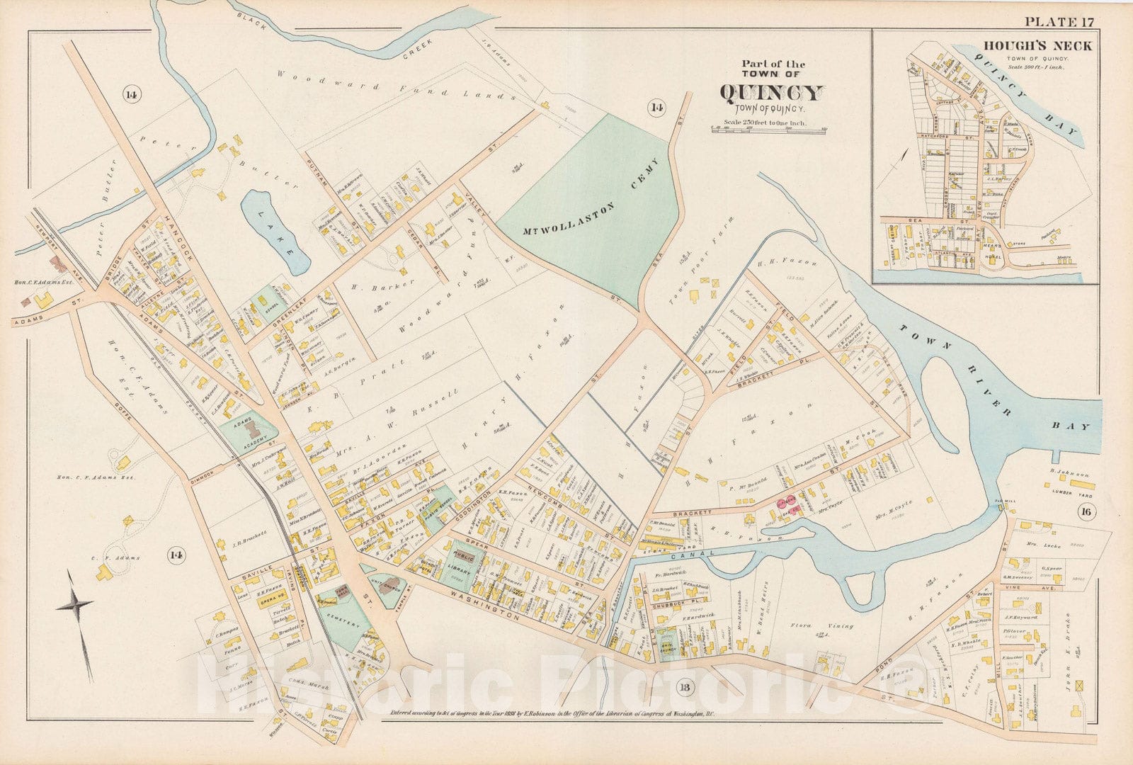 Historic Map : Atlas of Norfolk County, Quincy 1888 Plate 017 , Vintage Wall Art
