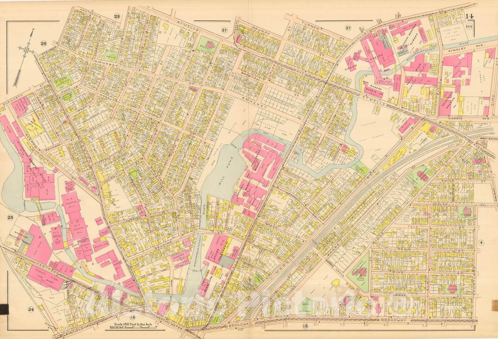 Historic Map : Atlas City of Providence Rhode Island, Providence 1908 Plate 014 , Vintage Wall Art