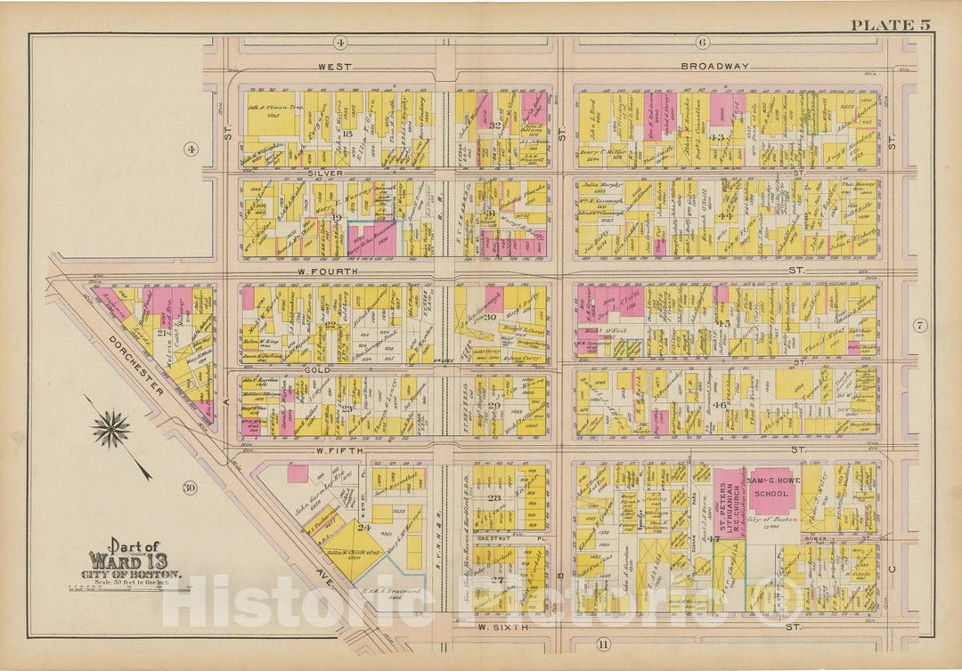 Historic Map : Atlas of South Boston, South Boston 1910 Plate 005 , Vintage Wall Art
