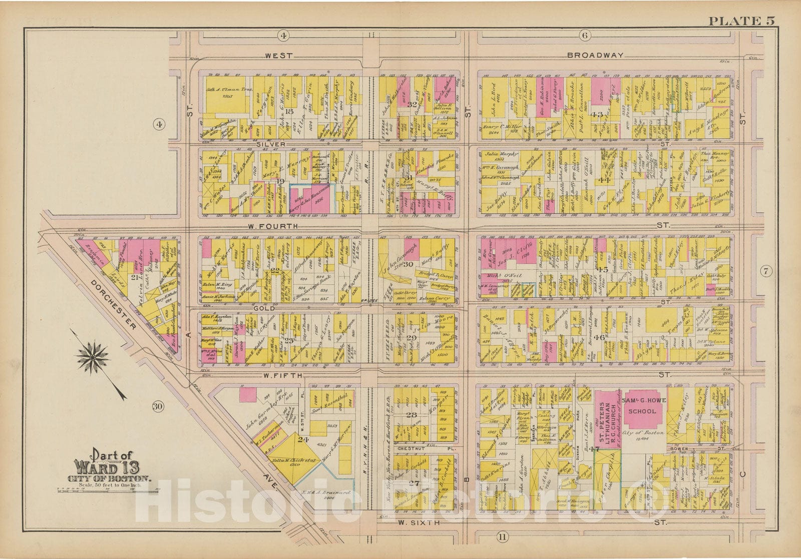Historic Map : Atlas of South Boston, South Boston 1910 Plate 005 , Vintage Wall Art