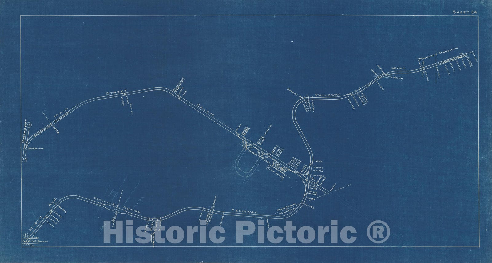 Historic Map : Boston Elevated Railway Track Plans, Medford & Somerville 1936 Plate 024 , Vintage Wall Art