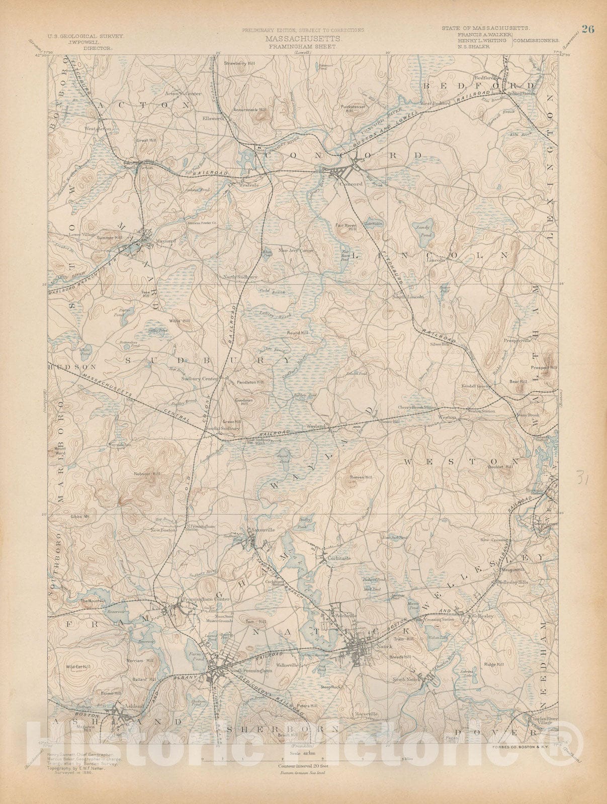 Historic Map : Atlas of Massachusetts, Acton & Concord & Lincoln & Natick & Sudbury & Weston 1890 Page 26 , Vintage Wall Art