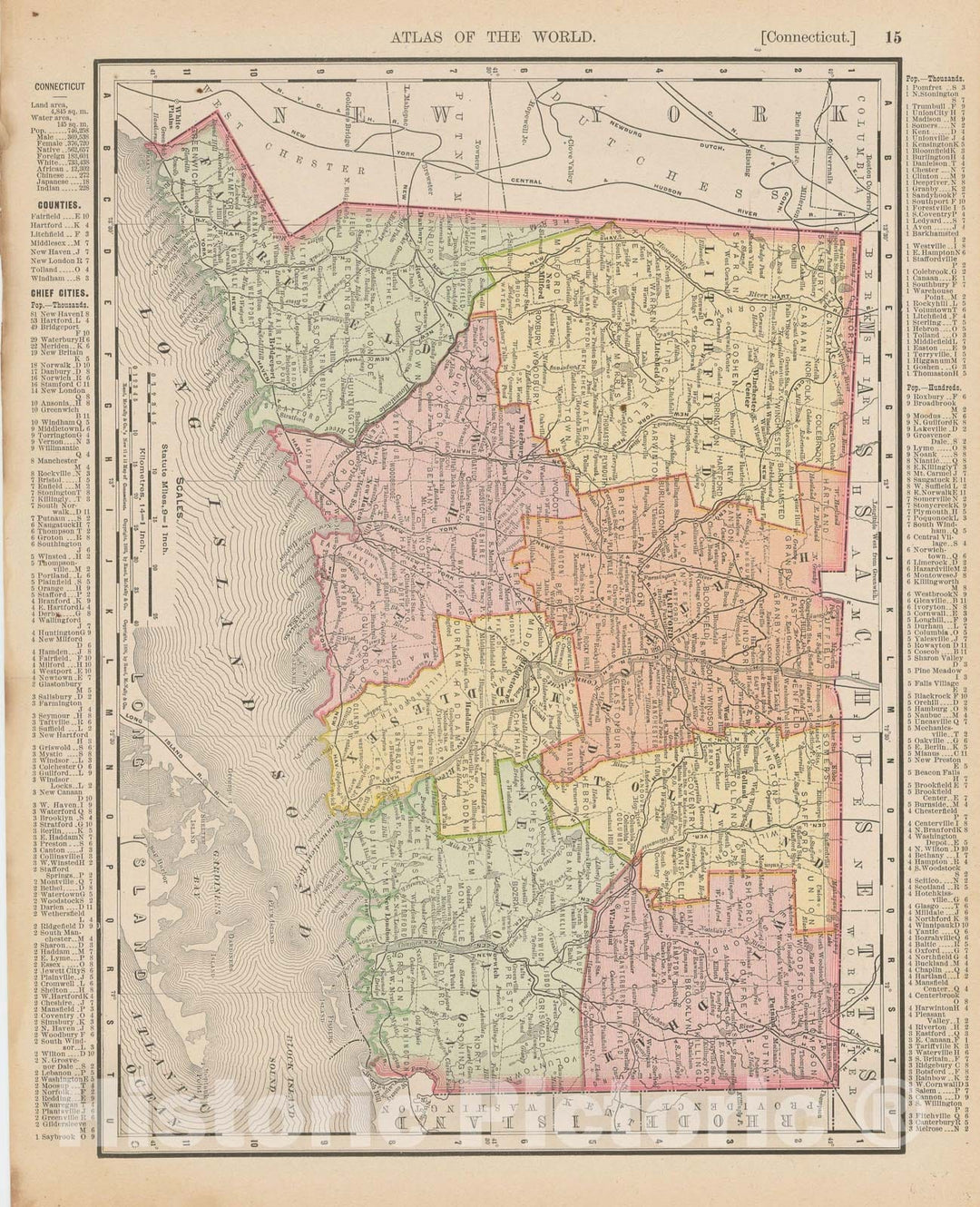 Historic Map : Connecticut 1900 , Universal Atlas World , Vintage Wall Art