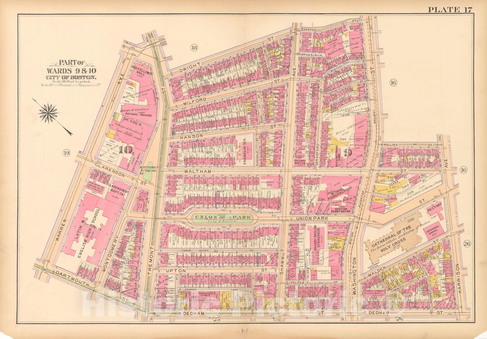 Historic Map : Atlas City of Boston, Boston 1912 Plate 017 , Vintage Wall Art