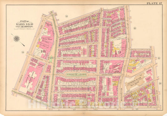 Historic Map : Atlas City of Boston, Boston 1912 Plate 017 , Vintage Wall Art
