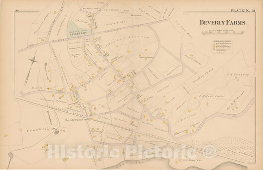 Historic Map : Atlas of Beverly, MA, Beverly 1880 Plate K , Vintage Wall Art