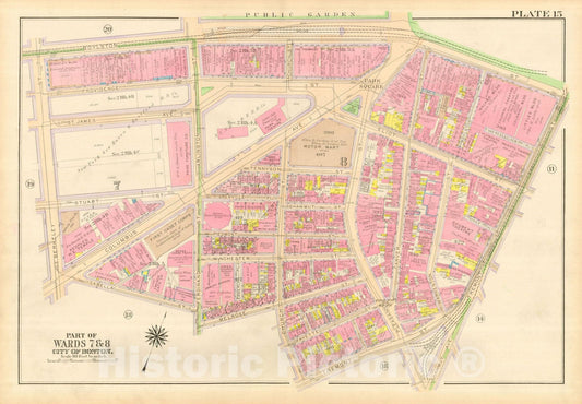Historic Map : Atlas City of Boston, Boston Proper and Back Bay, Boston 1917 Plate 015 , Vintage Wall Art