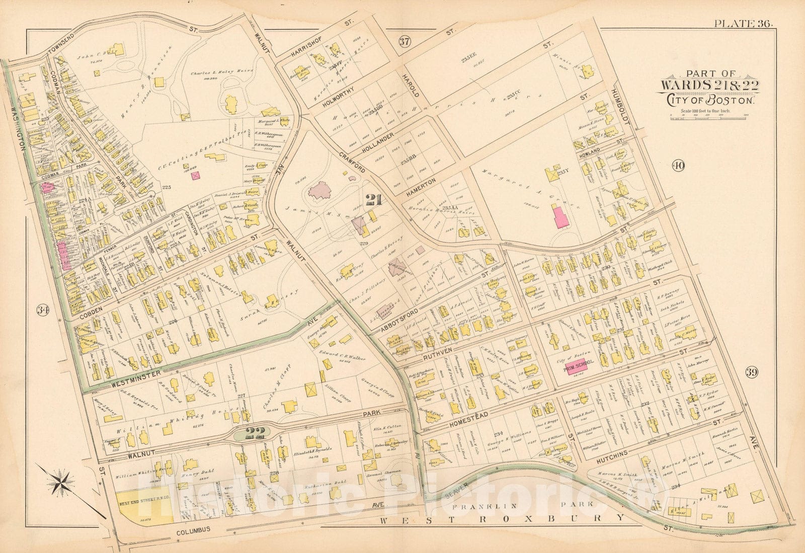 Historic Map : Atlas City of Boston Proper 1895 Plate 036 , Vintage Wall Art