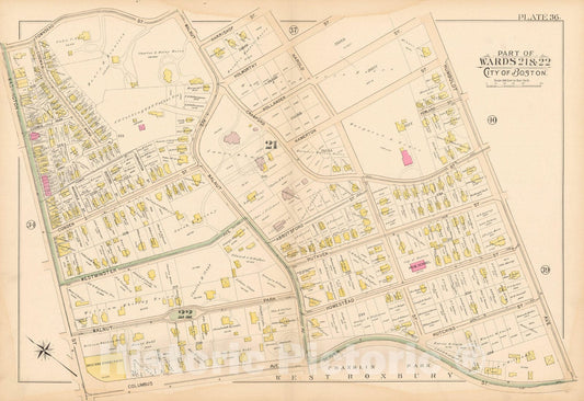 Historic Map : Atlas City of Boston Proper 1895 Plate 036 , Vintage Wall Art