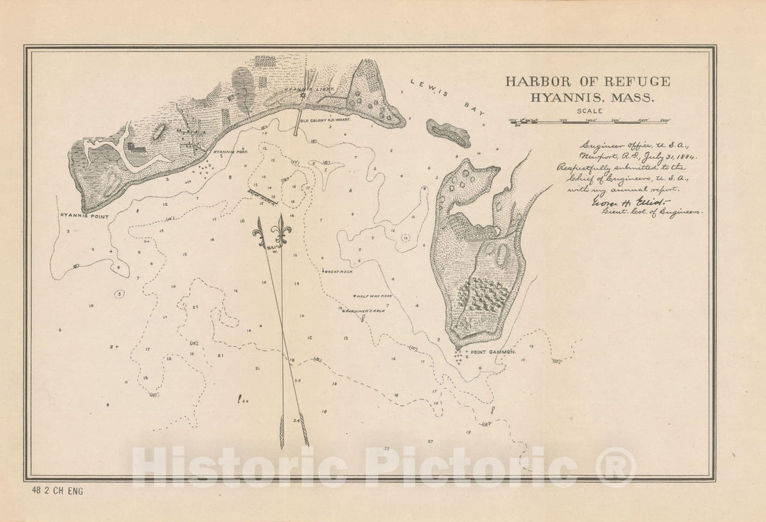 Historic Map : Hyannis 1884 Topographic Map , Vintage Wall Art
