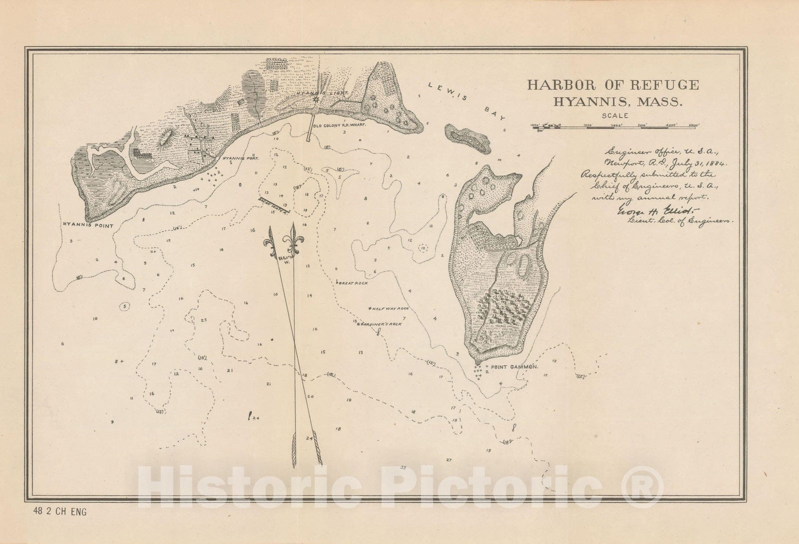 Historic Map : Hyannis 1884 Topographic Map , Vintage Wall Art