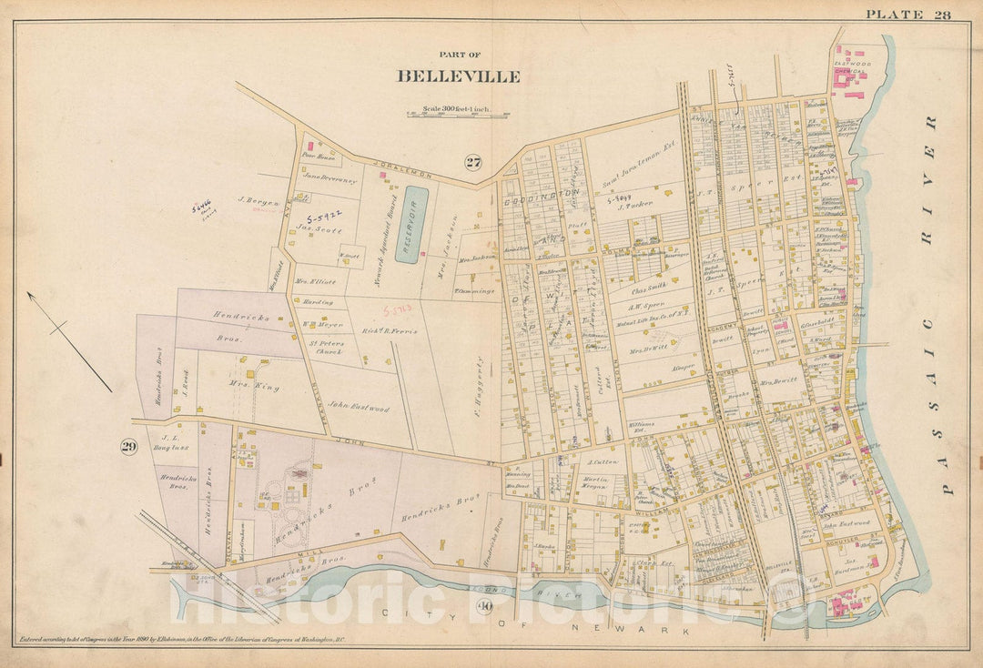 Historic Map : Atlas of Essex County, New Jersey, Belleville 1890 Plate 028 , Vintage Wall Art