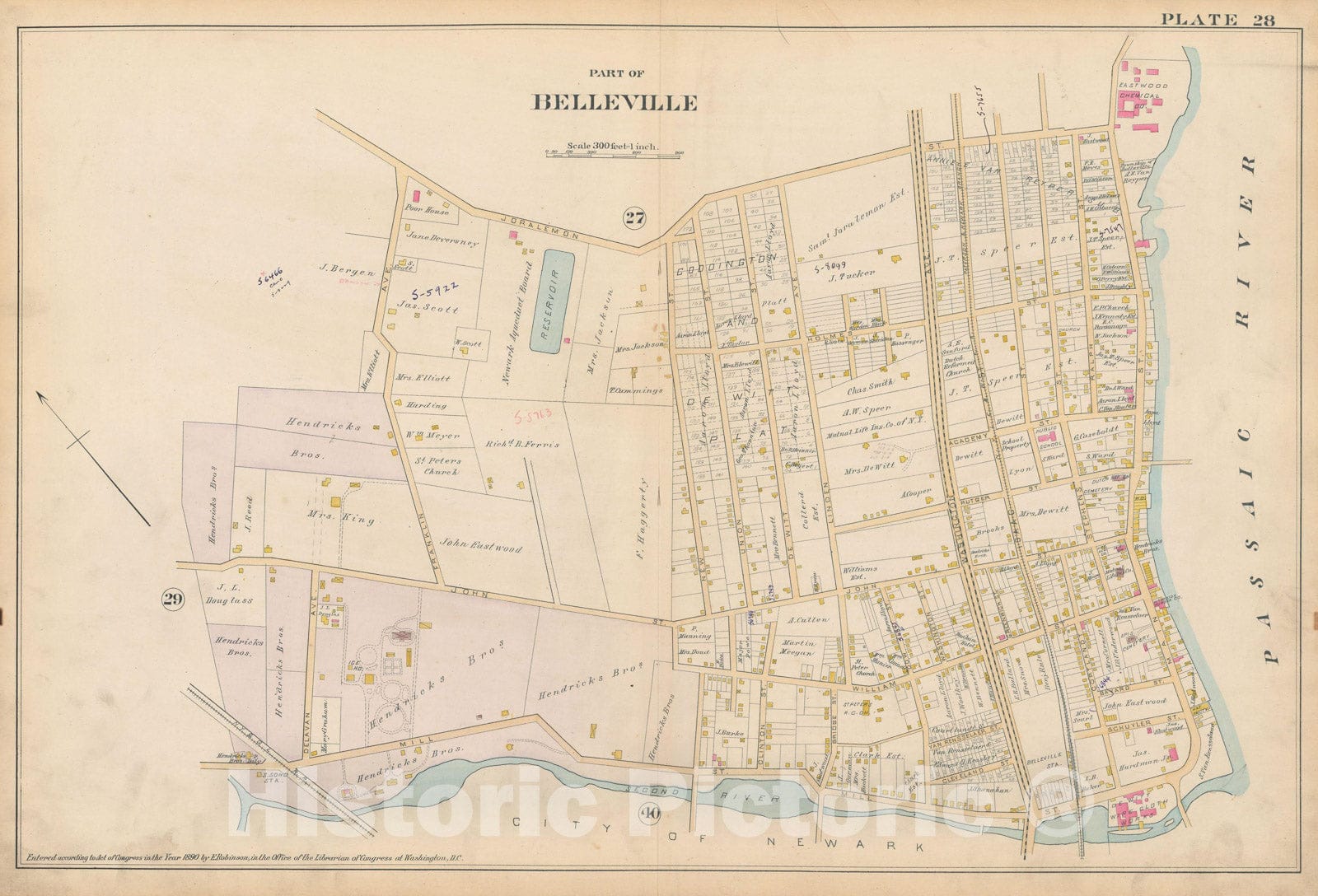 Historic Map : Atlas of Essex County, New Jersey, Belleville 1890 Plate 028 , Vintage Wall Art