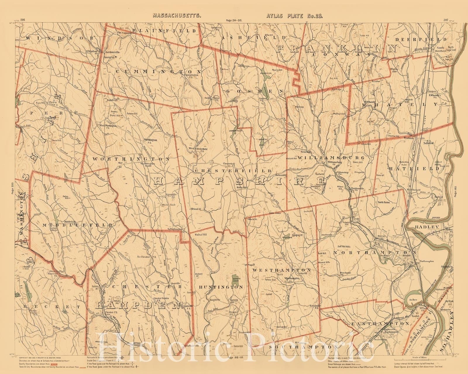 Historic Map : Atlas of Massachusetts, Chester & Chesterfield & Hatfield & Huntington & Middlefield & Northampton & Williamsburg 1891 Plate 023 , Wall Decor Poster Art, Vintage Wall Art