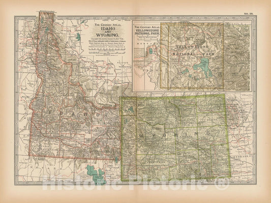Historic Map : Idaho & Wyoming 1897 , The Century Atlas World , Vintage Wall Art