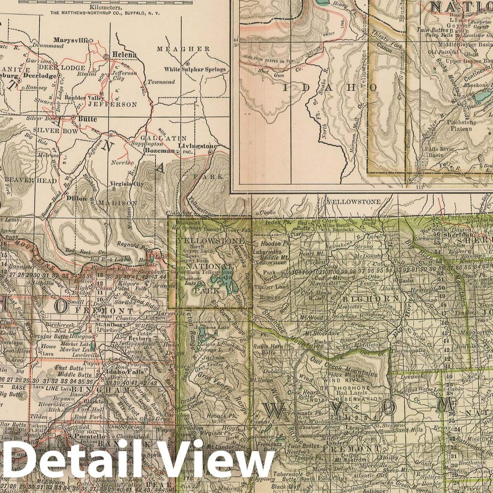 Historic Map : Idaho & Wyoming 1897 , The Century Atlas World , Vintage Wall Art