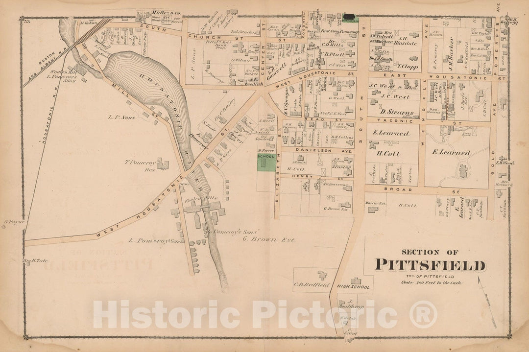 Historic Map : County Atlas of Berkshire County, Pittsfield 1876 , v6, Vintage Wall Art