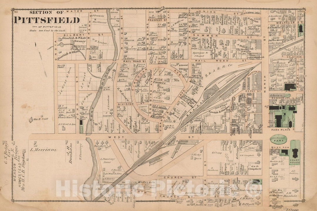 Historic Map : County Atlas of Berkshire County, Pittsfield 1876 , v5, Vintage Wall Art