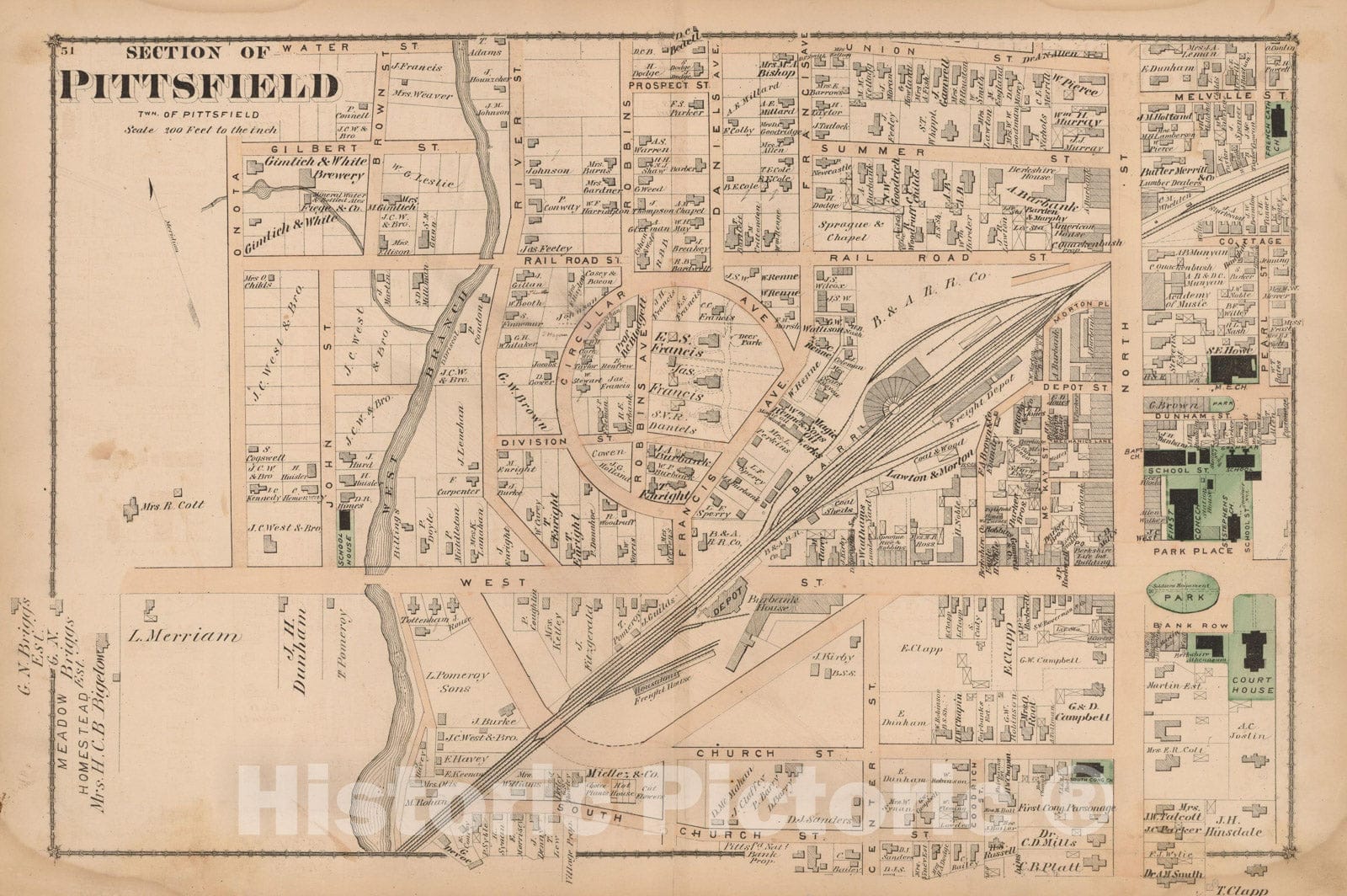 Historic Map : County Atlas of Berkshire County, Pittsfield 1876 , v5, Vintage Wall Art