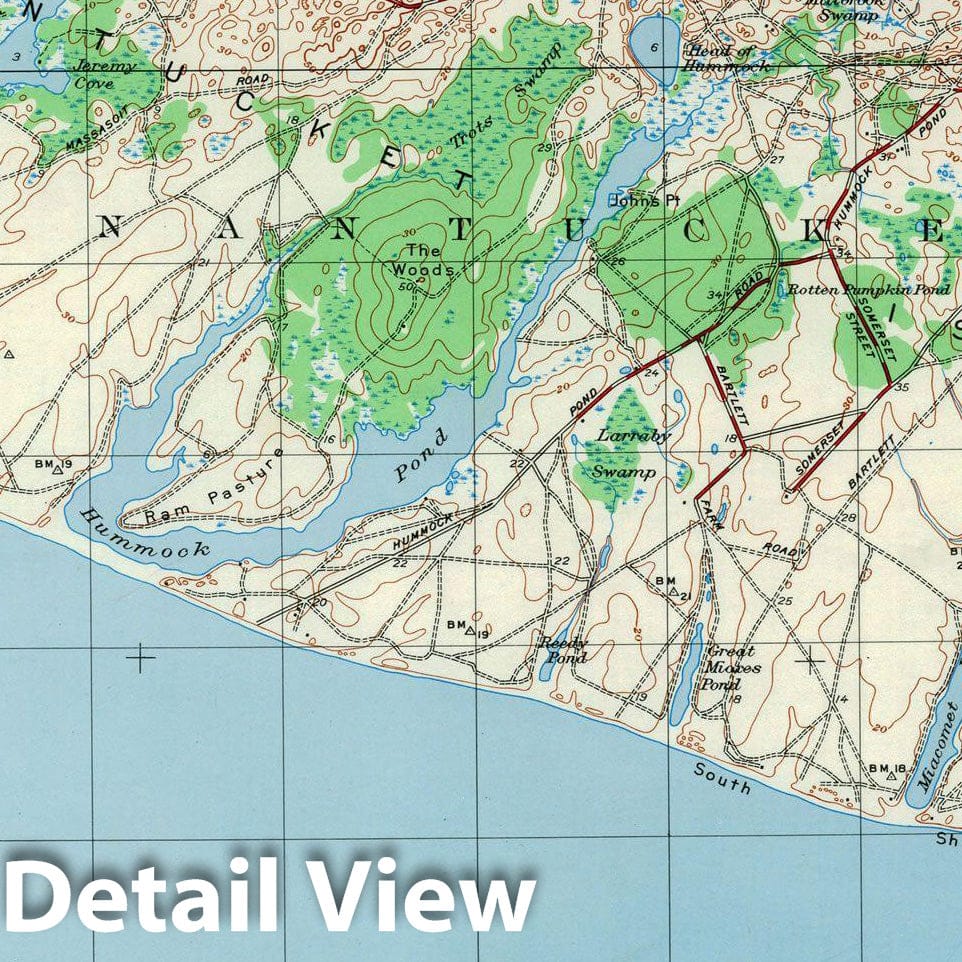 Historic Map : Nantucket 1947 Topographic Map , Vintage Wall Art