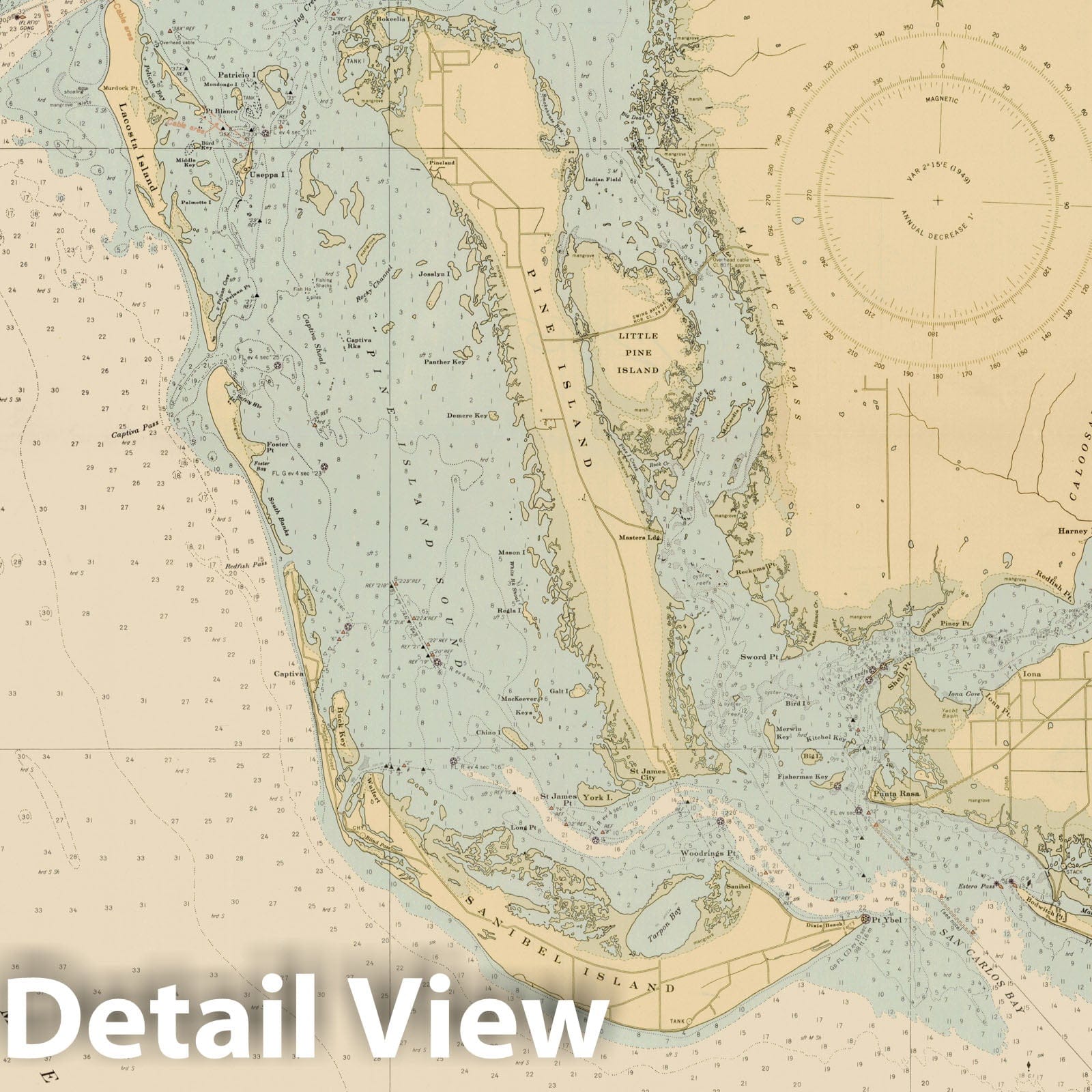 Historic Map : Coastal Charts - Florida Gulf Coast: Estero Bay to Lemon Bay 1948 , Vintage Wall Art