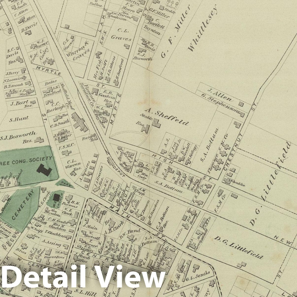 Historic Map : Atlas of Hampshire County Massachusetts, Northampton 1873 , v2, Vintage Wall Art